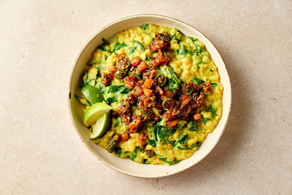 Sri Lankan spinach and coconut dal with tomato tarka