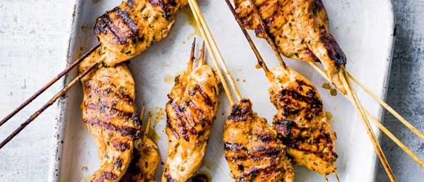 Sriracha-and-lime-marinated chicken skewers