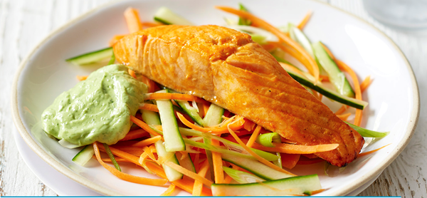 Sriracha and lime salmon with avocado cream