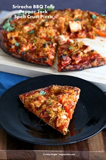Sriracha BBQ tofu pizza with pepper Jack