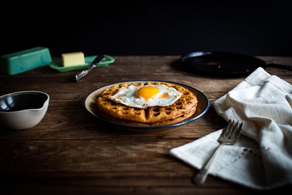 Sriracha cheddar cornbread waffles