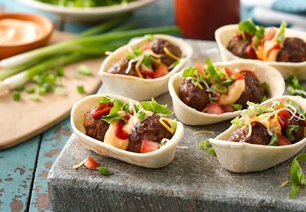 Sriracha meatball mini tortilla bowls 
