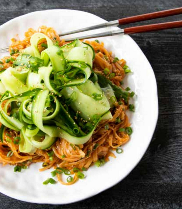 Sriracha-sesame cucumber rice noodles