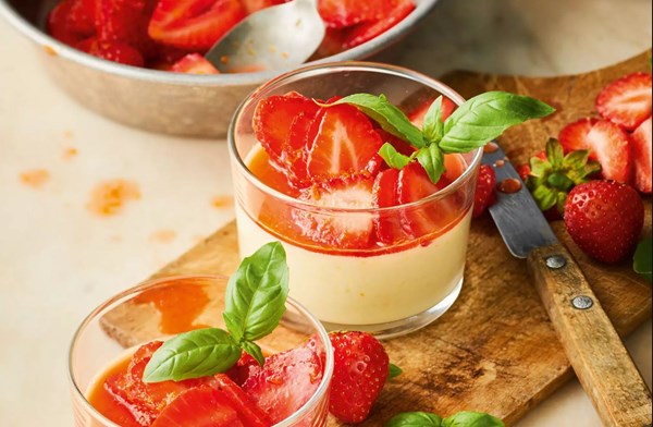 St Clement's posset with strawberry compote