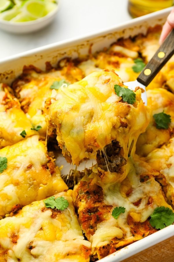 Stacked beef enchiladas (aka Mexican lasagna)