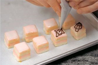 Stacked glazed petits fours (Petits fours glacés)