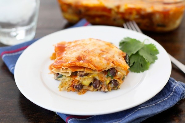 Stacked roasted vegetable enchiladas