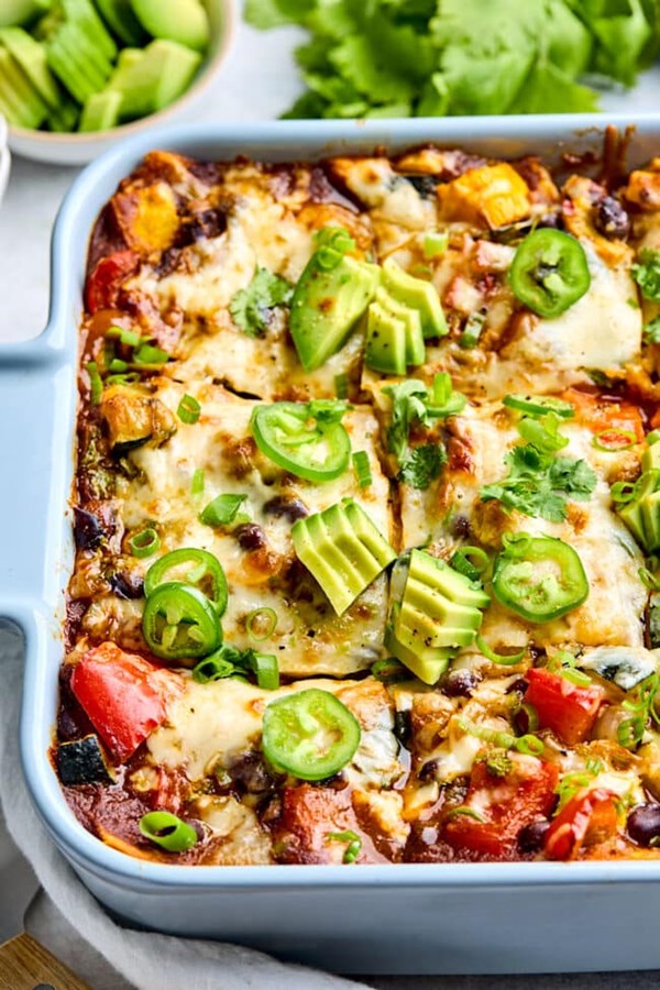 Stacked vegetable enchiladas