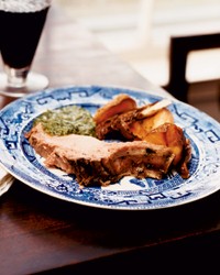 Standing rib roast of pork with Tuscan herb sauce