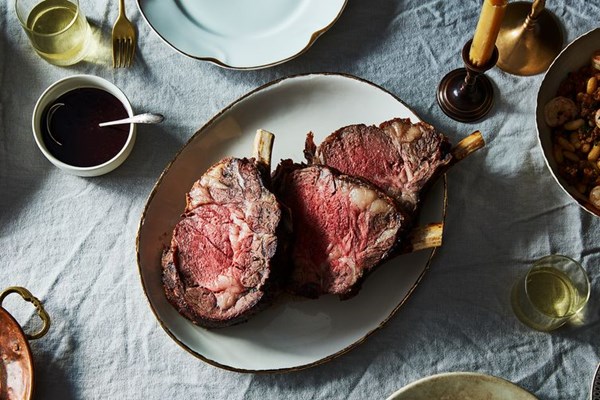Standing rib roast with jammy pan sauce