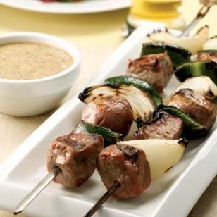 Steak & potato kebabs with creamy cilantro sauce