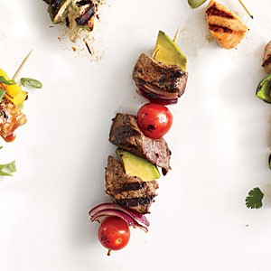 Steak and avocado kebabs