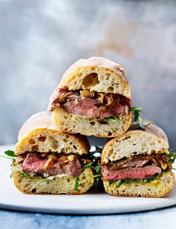 Steak and buttered onion sandwich