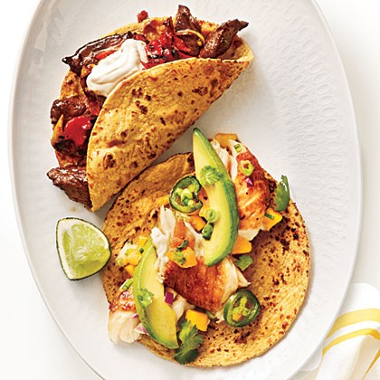 Steak and charred vegetable tacos