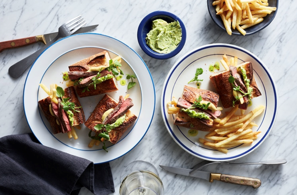 Steak and frite baguette with herb butter