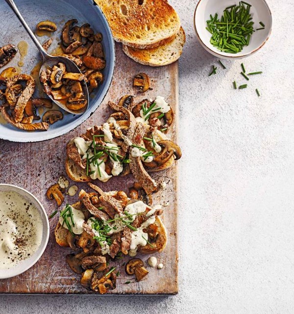 Steak and mushrooms on toast