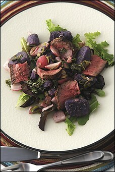 Steak and purple potato salad