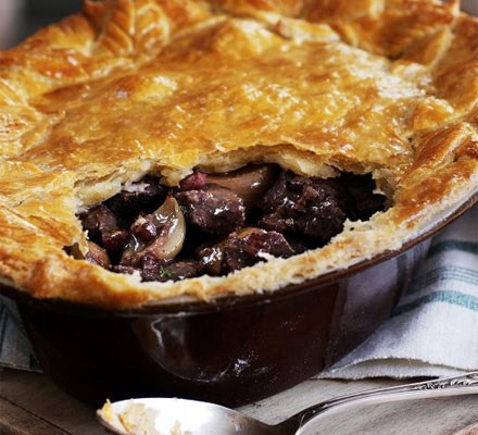Steak and roasted shallot pie with mustard crust