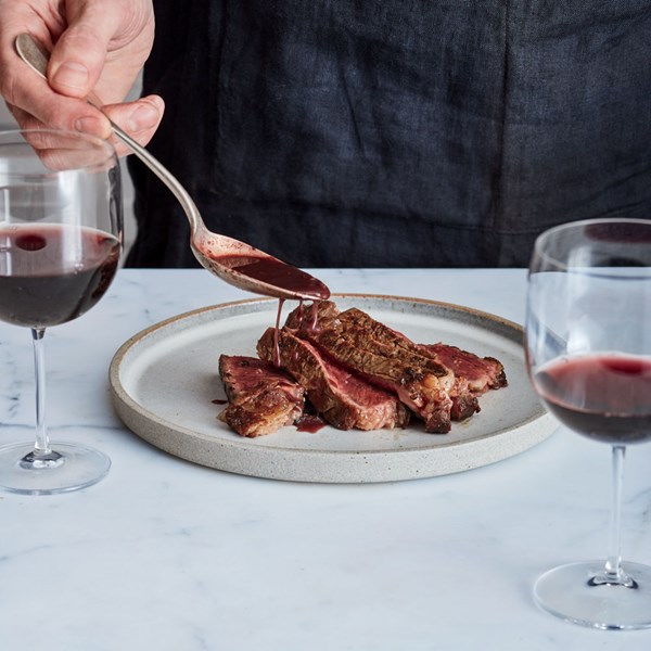 Steak au poivre with red wine pan sauce