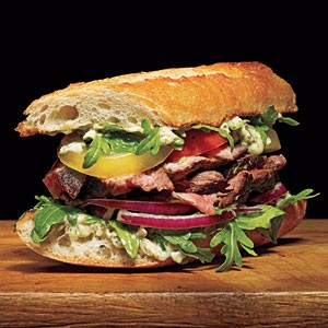 Steak baguettes with pesto mayo