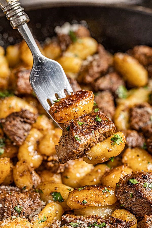 Steak bites and gnocchi