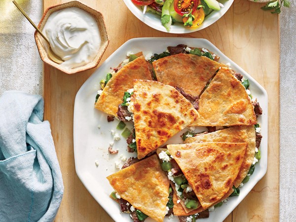 Steak, feta, and olive quesadillas