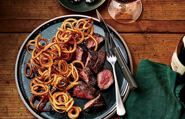 Steak frites with black garlic butter