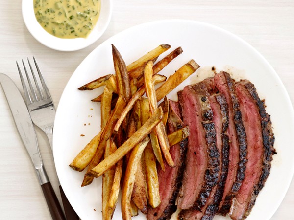 Steak frites with herb mustard