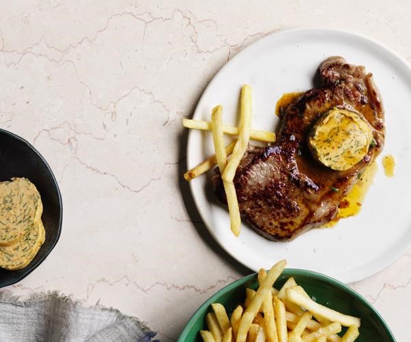 Steak frites with paprika & anchovy butter
