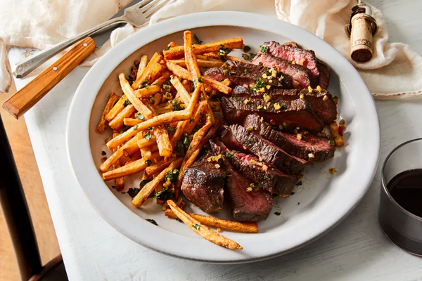 Steak frites with sauce verte