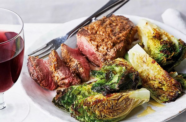 Steak, grilled little gem & Gorgonzola butter