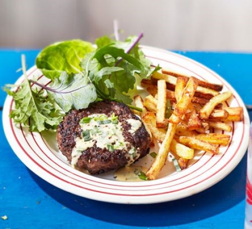 Steak haché with pommes frites & cheat's Béarnaise sauce