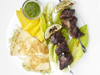 Steak kebabs with quesadillas