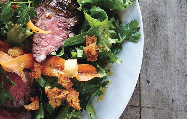Steak salad with caraway vinaigrette and rye croutons