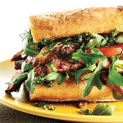 Steak sandwiches with fresh herb topping