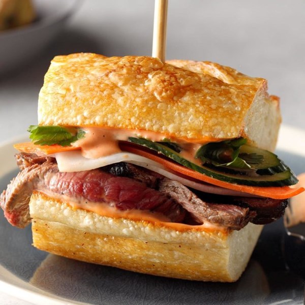 Steak sandwiches with quick-pickled vegetables