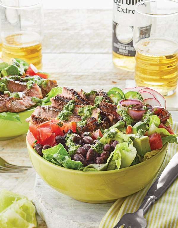 Steak taco bowl with cilantro-lime dressing