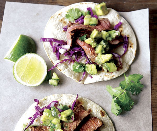 Steak tacos with cucumber-avocado salsa
