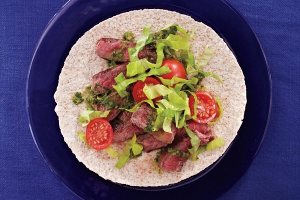 Steak tacos with pebre salsa