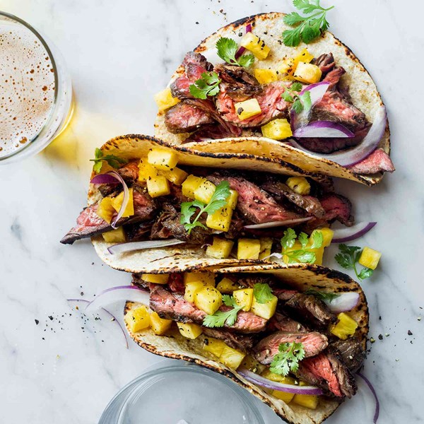 Steak tacos with pineapple