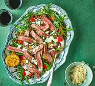 Steak tagliata with lemony lentils