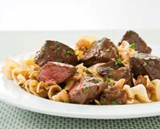 Steak tips with mushroom-onion gravy