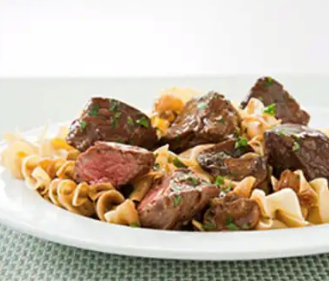 Steak tips with mushroom-onion gravy