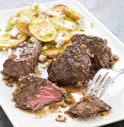 Steak tips with roasted feta potatoes
