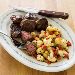 Steak tips with spicy cauliflower