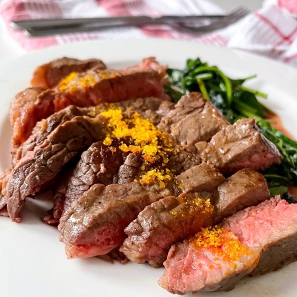 Steak with bottarga butter (Bistecca tagliata con burro di bottarga)