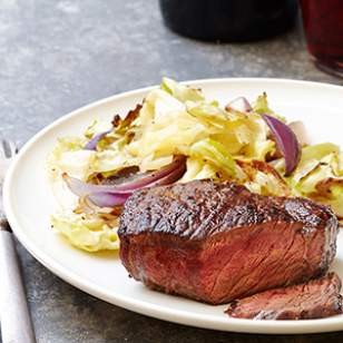 Steak with cheddar roasted cabbage