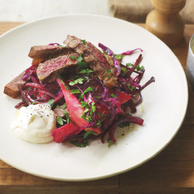 Steak with hot seasonal slaw