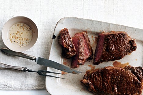 Steak with lemongrass-peppercorn sauce