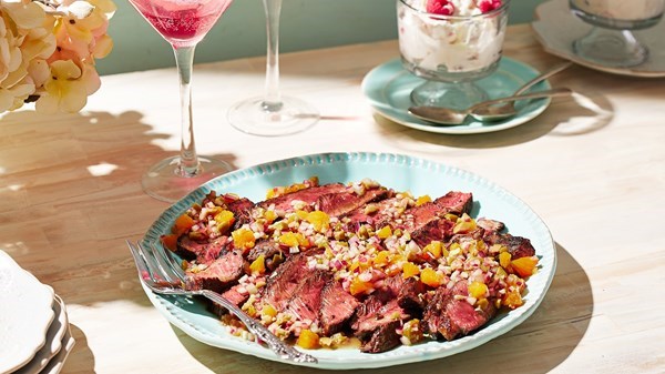 Steak with olive relish